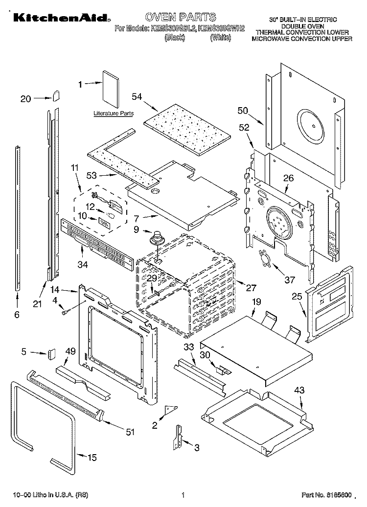 OVEN, LITERATURE Diagram and Parts List for KEMS308GBL2  KitchenAid Microwave Oven Combo