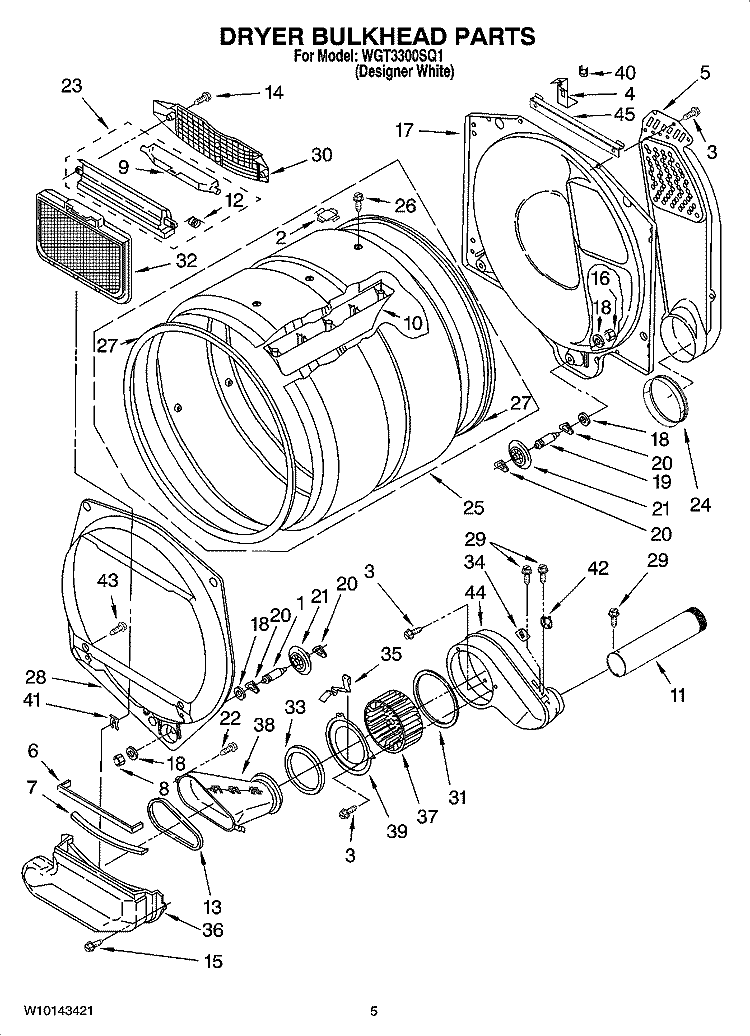 DRYER BULKHEAD PARTS Diagram and Parts List for WGT3300SQ1  Whirlpool Washer Dryer Combo