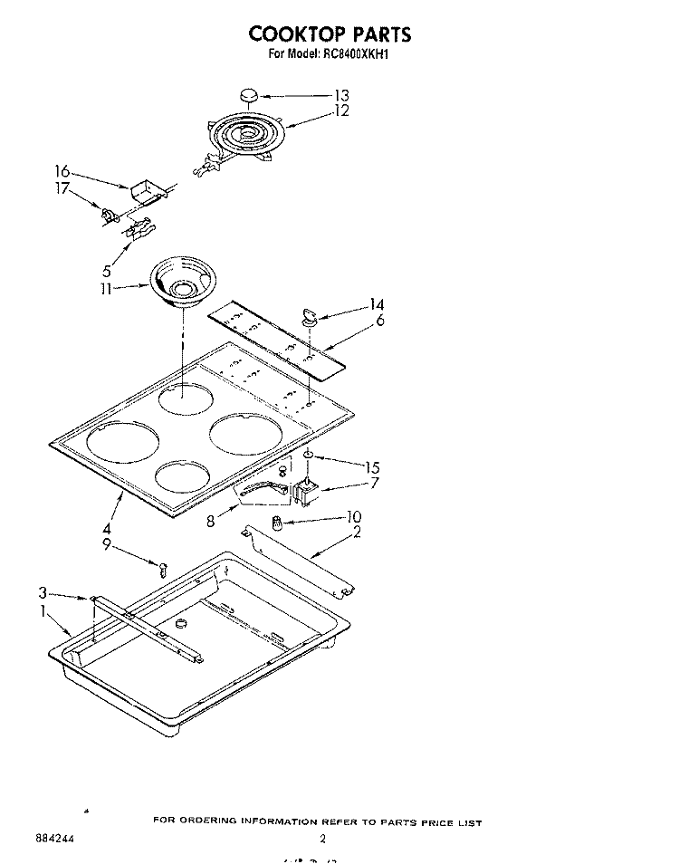SECTION Diagram and Parts List for RC8400XKW1  Whirlpool Cooktop