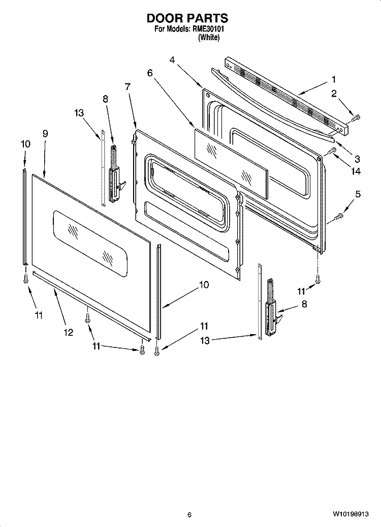 DOOR PARTS, OPTIONAL PARTS Diagram and Parts List for RME30101  Roper Range