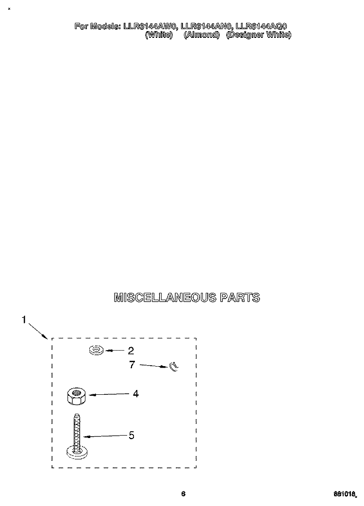 MISCELLANEOUS Diagram and Parts List for LLR6144AN0  Whirlpool Washer