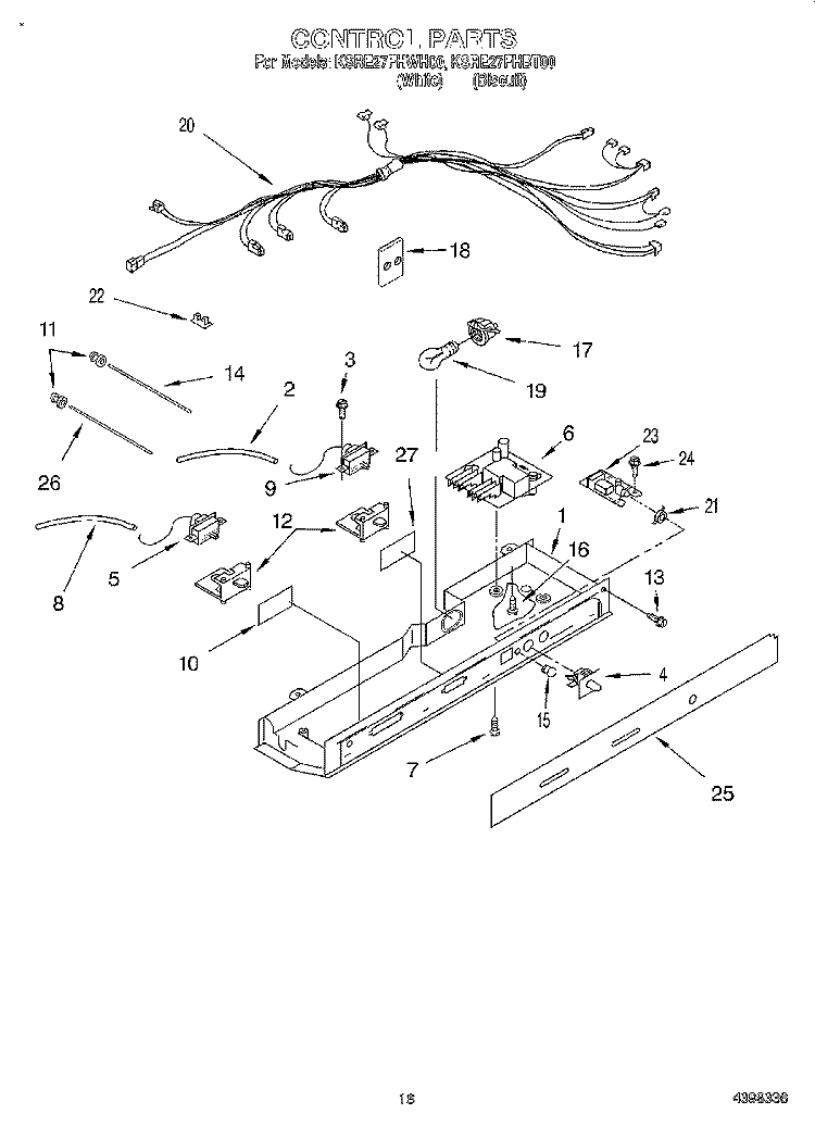 CONTROL Diagram and Parts List for KSRE27FHBT00  KitchenAid Refrigerator