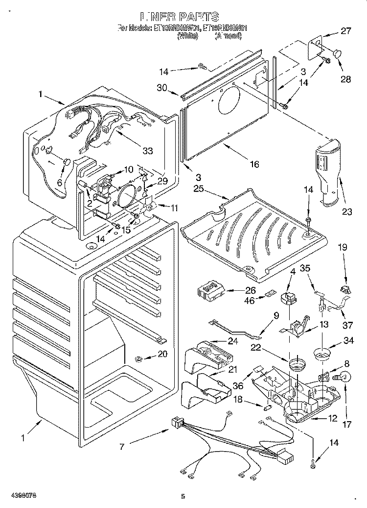 LINER Diagram and Parts List for ET19RMXGW01  Whirlpool Refrigerator