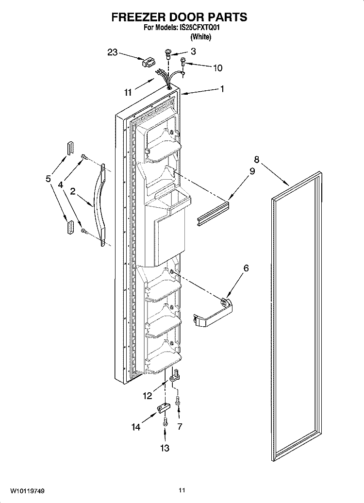 FREEZER DOOR PARTS Diagram and Parts List for IS25CFXTQ01  Inglis Refrigerator