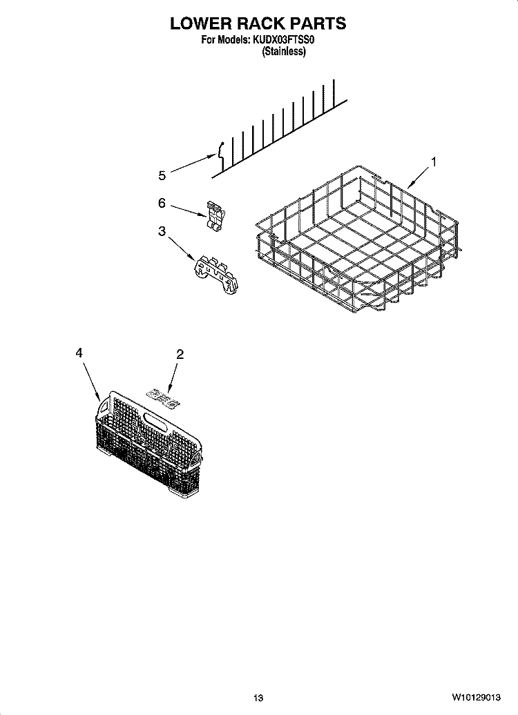 LOWER RACK PARTS, OPTIONAL PARTS (NOT INCLUDED) Diagram and Parts List for KUDX03FTSS0  KitchenAid Dishwasher