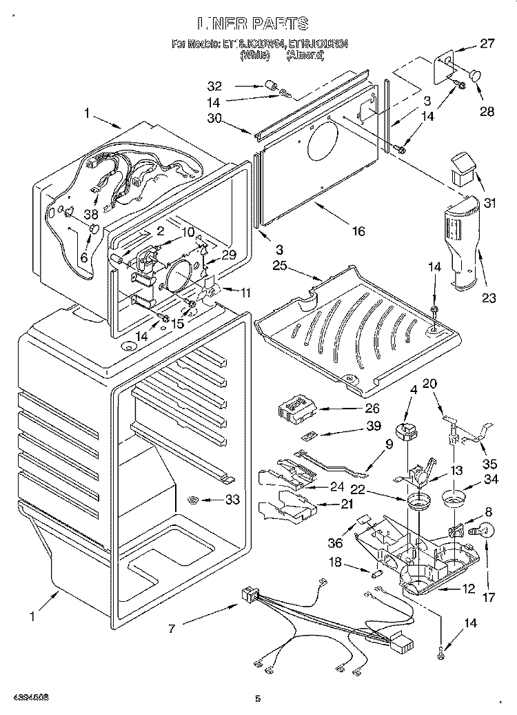 LINER Diagram and Parts List for ET18JKXDN04  Whirlpool Refrigerator
