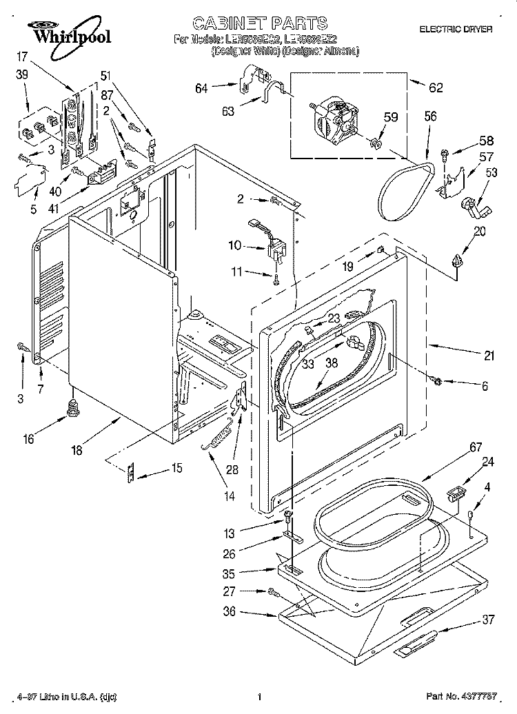SECTION Diagram and Parts List for LER5636EQ2  Whirlpool Dryer