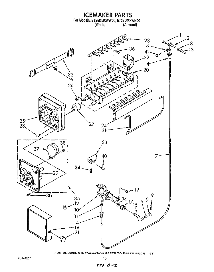ICE MAKER Diagram and Parts List for ET25DMXWF00  Whirlpool Refrigerator