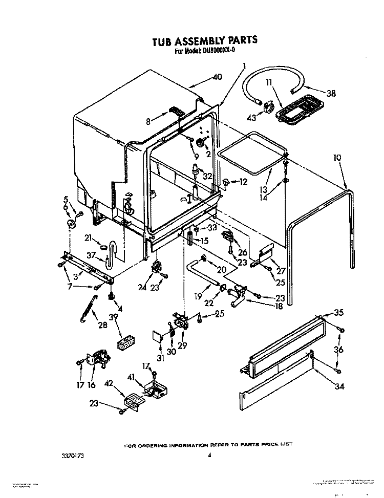 TUB ASSEMBLY Diagram and Parts List for DU8000XX0  Whirlpool Dishwasher