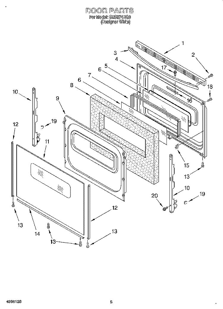DOOR Diagram and Parts List for SES374HQ0  Whirlpool Range