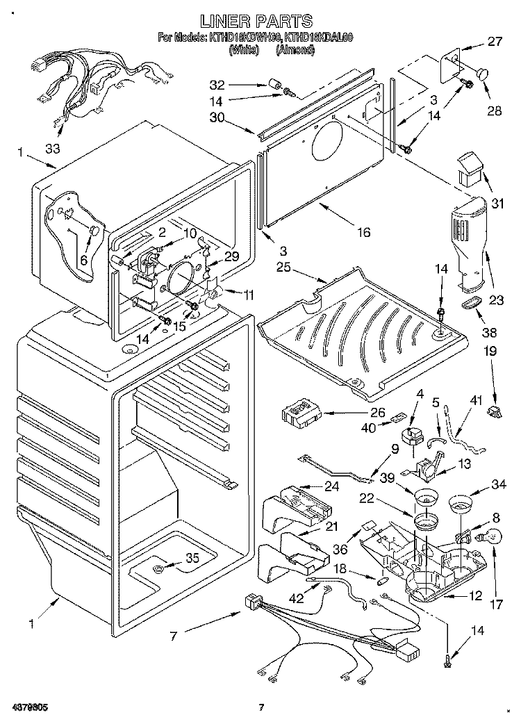 LINER Diagram and Parts List for KTHD18KDWH00  Whirlpool Refrigerator