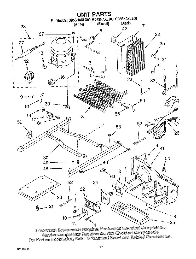 UNIT Diagram and Parts List for GD5SHAXLB00  Whirlpool Refrigerator