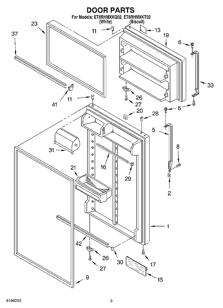 DOOR Diagram and Parts List for ET8RHMXKT02  Whirlpool Refrigerator