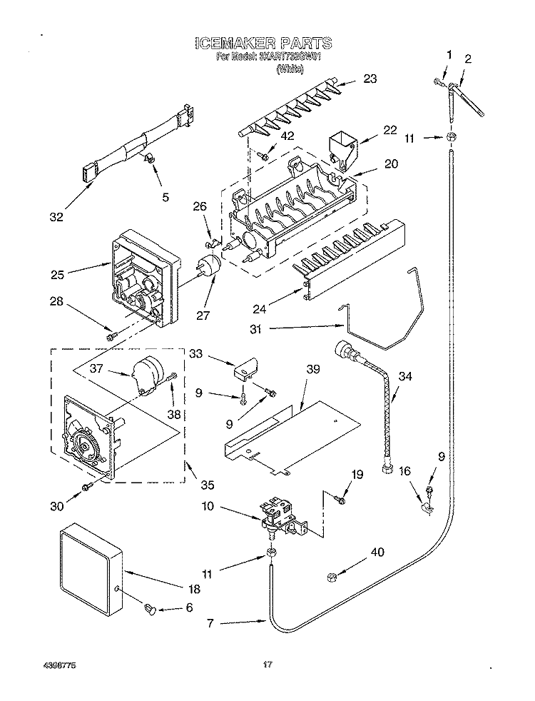 ICEMAKER Diagram and Parts List for 3XART732GW01  Whirlpool Refrigerator
