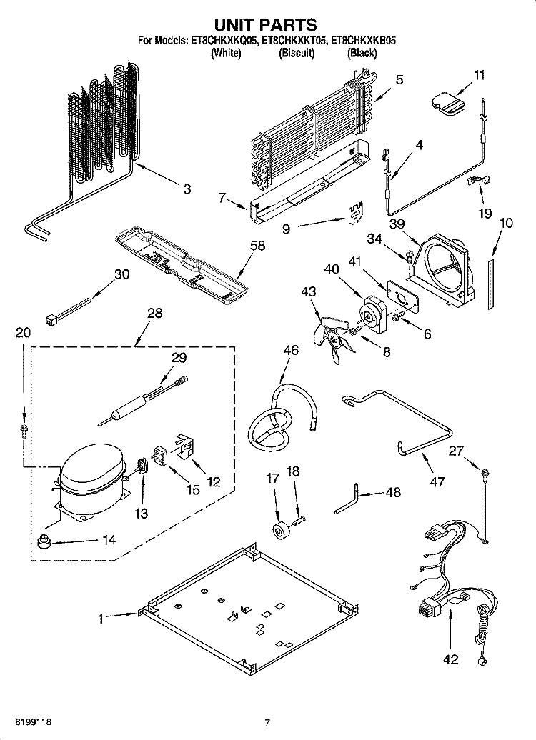 UNIT PARTS Diagram and Parts List for ET8CHKXKQ05  Whirlpool Refrigerator