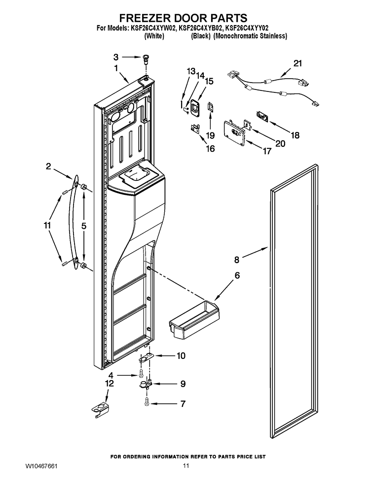 FREEZER DOOR PARTS Diagram and Parts List for KSF26C4XYB02  KitchenAid Refrigerator