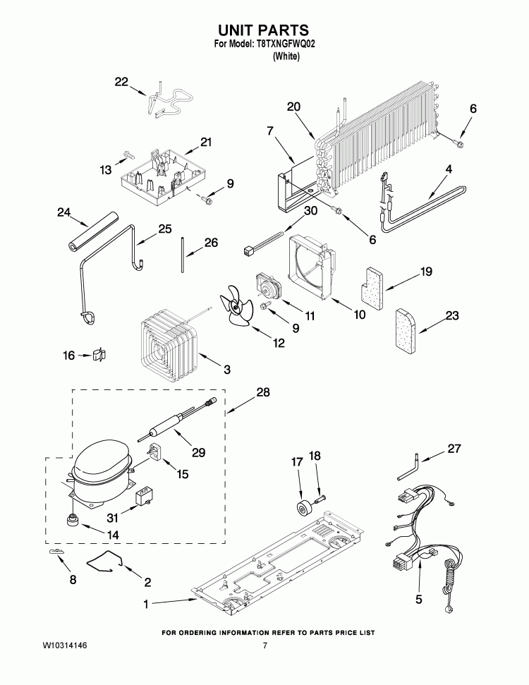 UNIT PARTS Diagram and Parts List for T8TXNGFWQ02  Estate Refrigerator