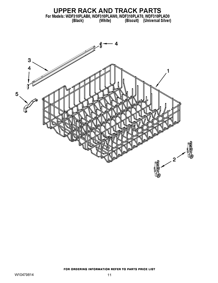 UPPER RACK AND TRACK PARTS Diagram and Parts List for WDF310PLAD0  Whirlpool Dishwasher