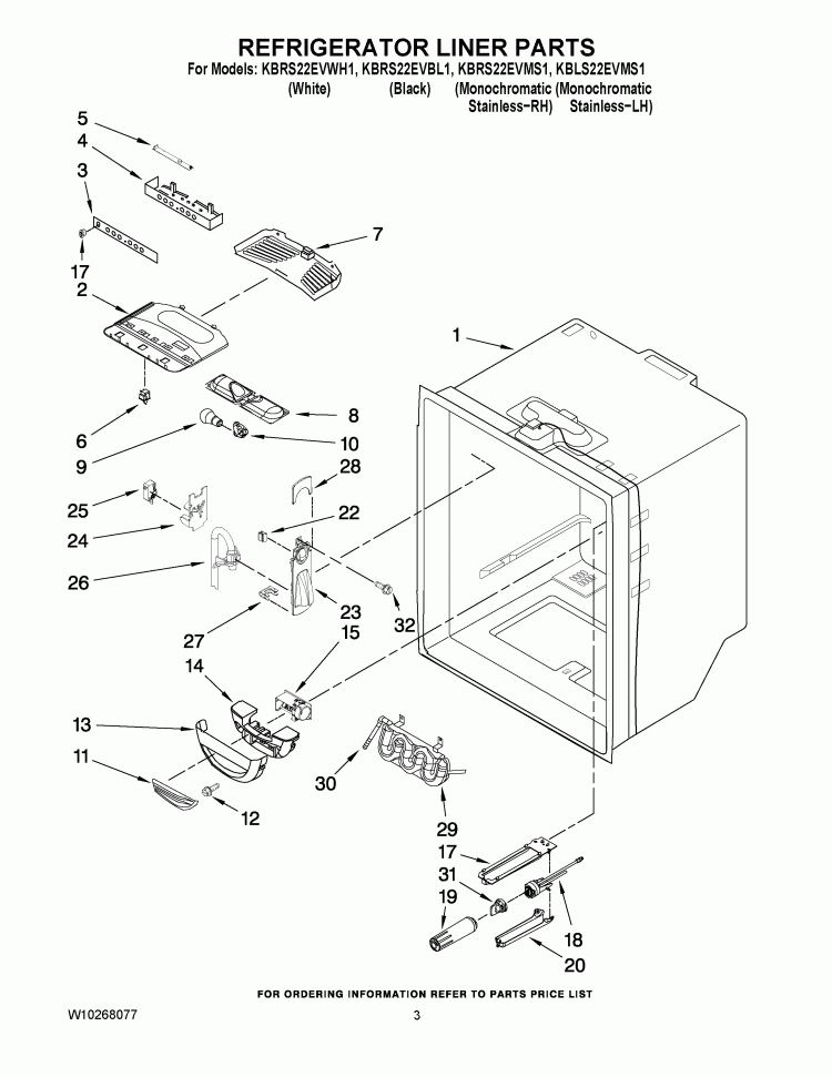REFRIGERATOR LINER PARTS Diagram and Parts List for KBLS22EVMS1  KitchenAid Refrigerator
