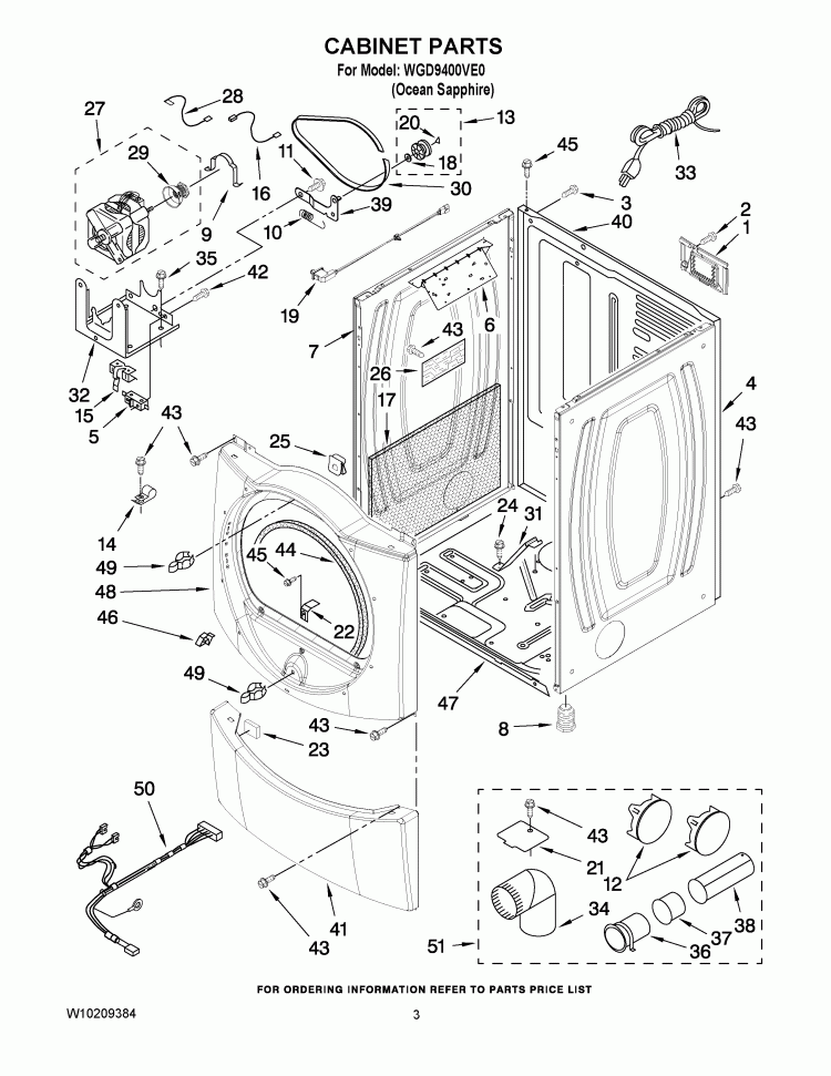 CABINET PARTS Diagram and Parts List for WGD9400VE0  Whirlpool Dryer