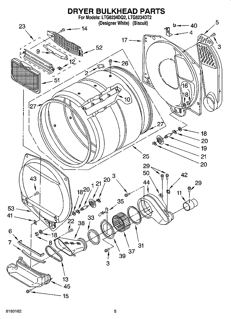 DRYER BULKHEAD PARTS Diagram and Parts List for LTG6234DT2  Whirlpool Washer Dryer Combo