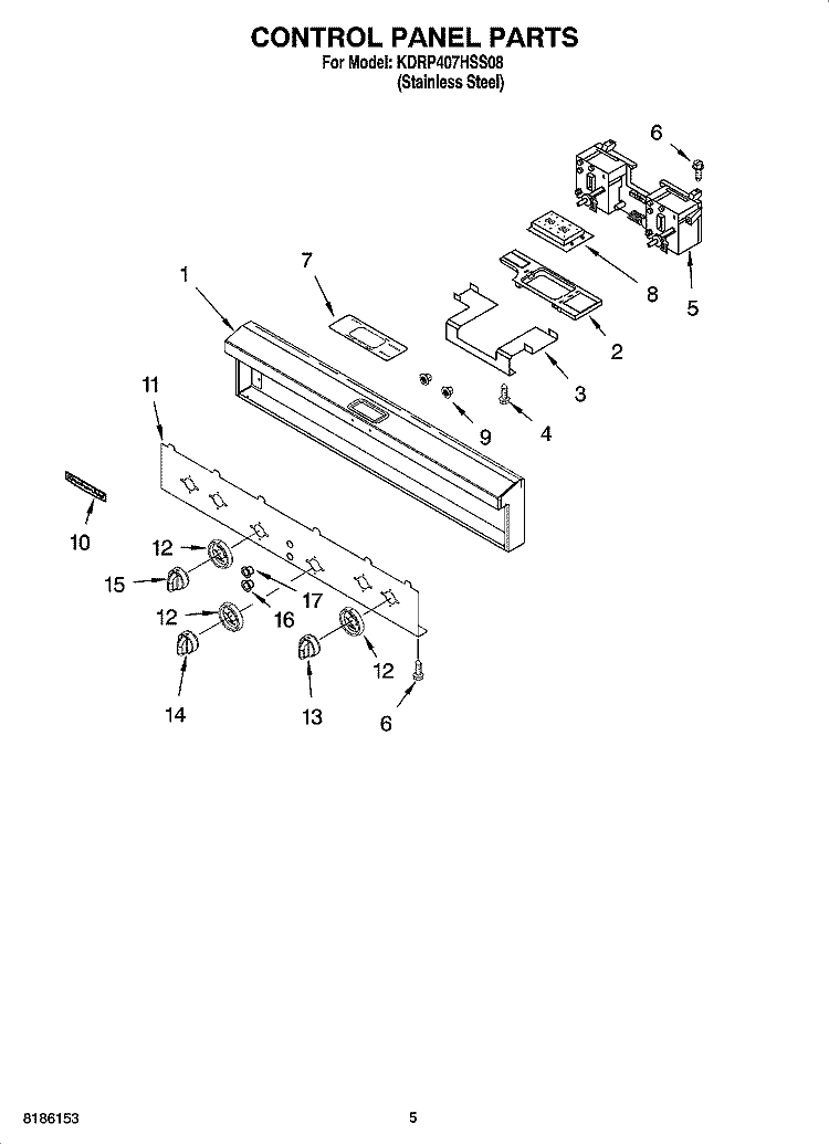 CONTROL PANEL PARTS Diagram and Parts List for KDRP407HSS08  KitchenAid Range