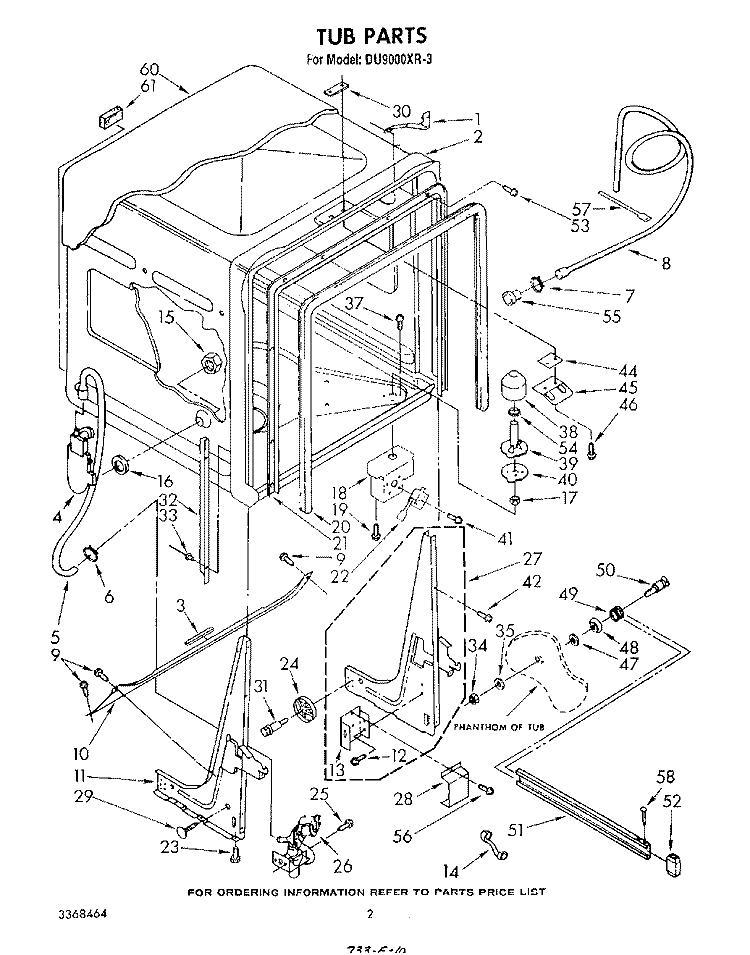 TUB , LITERATURE AND OPTIONAL Diagram and Parts List for DU9000XR3  Whirlpool Dishwasher