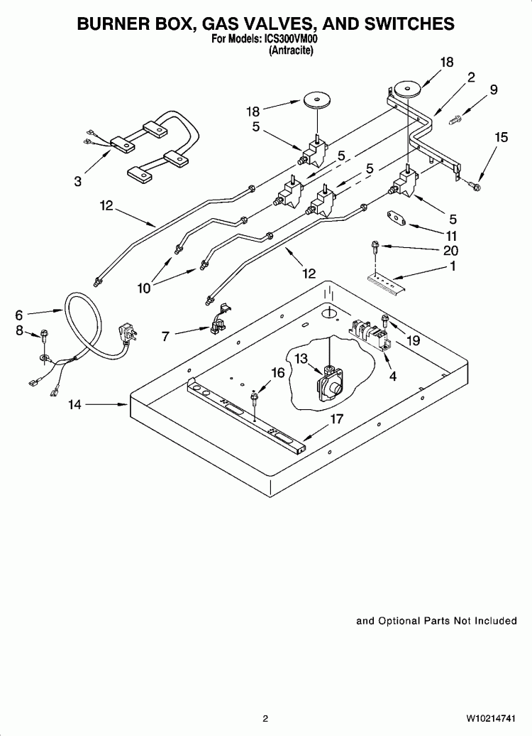 BURNER BOX, GAS VALVES, AND SWITCHES Diagram and Parts List for ICS300VM00  Whirlpool Cooktop