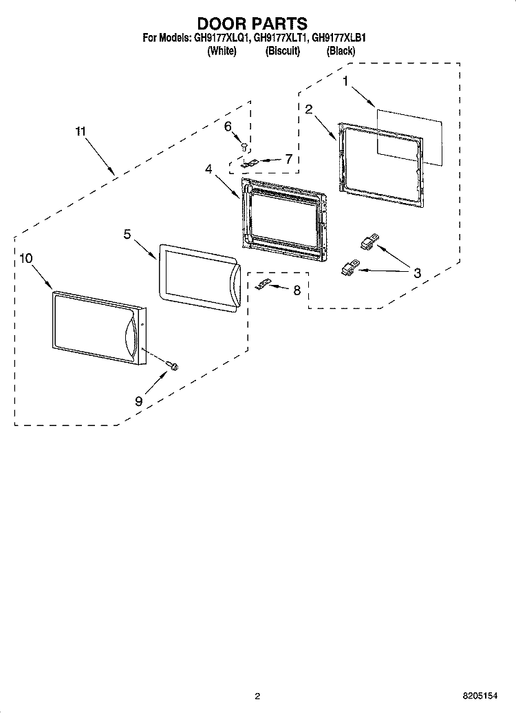 DOOR PARTS Diagram and Parts List for GH9177XLB1  Whirlpool Microwave