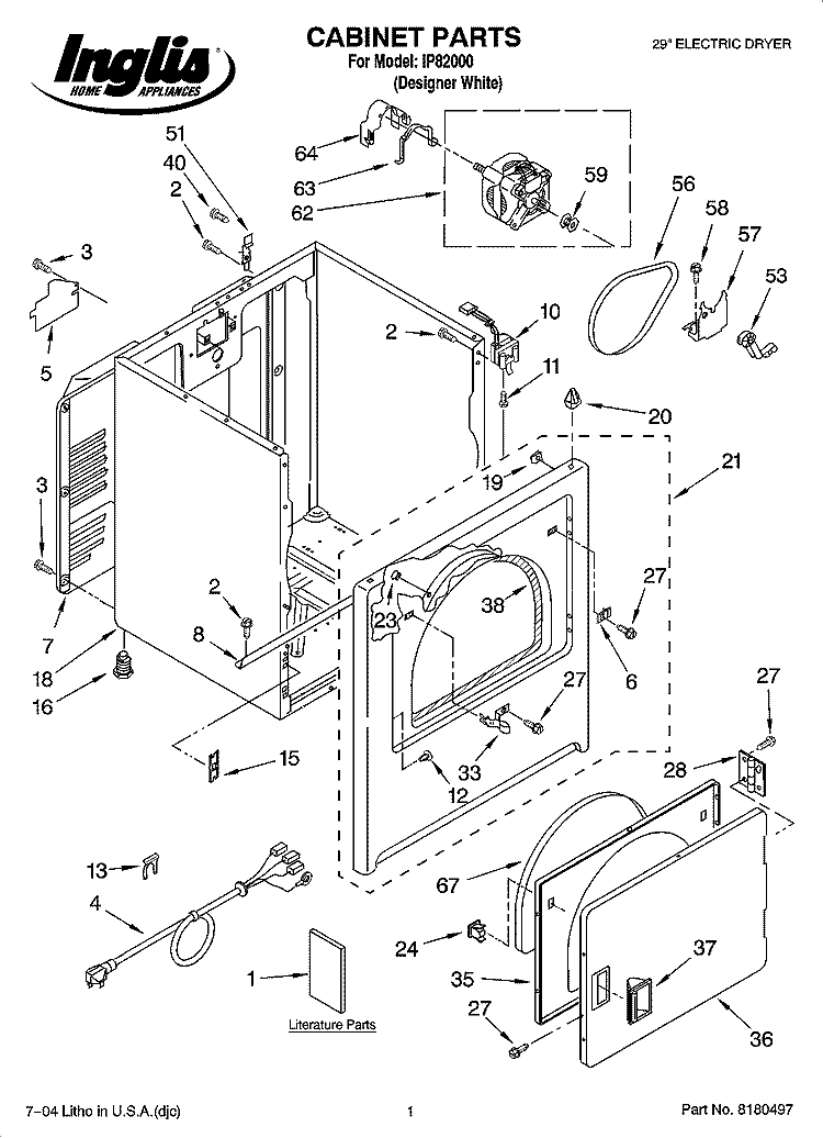 CABINET PARTS Diagram and Parts List for IP82000  Inglis Dryer