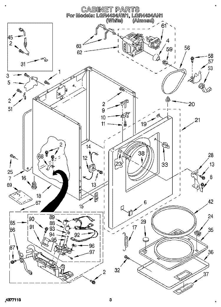 CABINET Diagram and Parts List for LGR4434AW1  Whirlpool Dryer