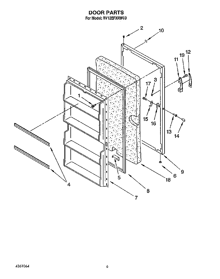 DOOR Diagram and Parts List for RV12EFRXW00  Roper Freezer
