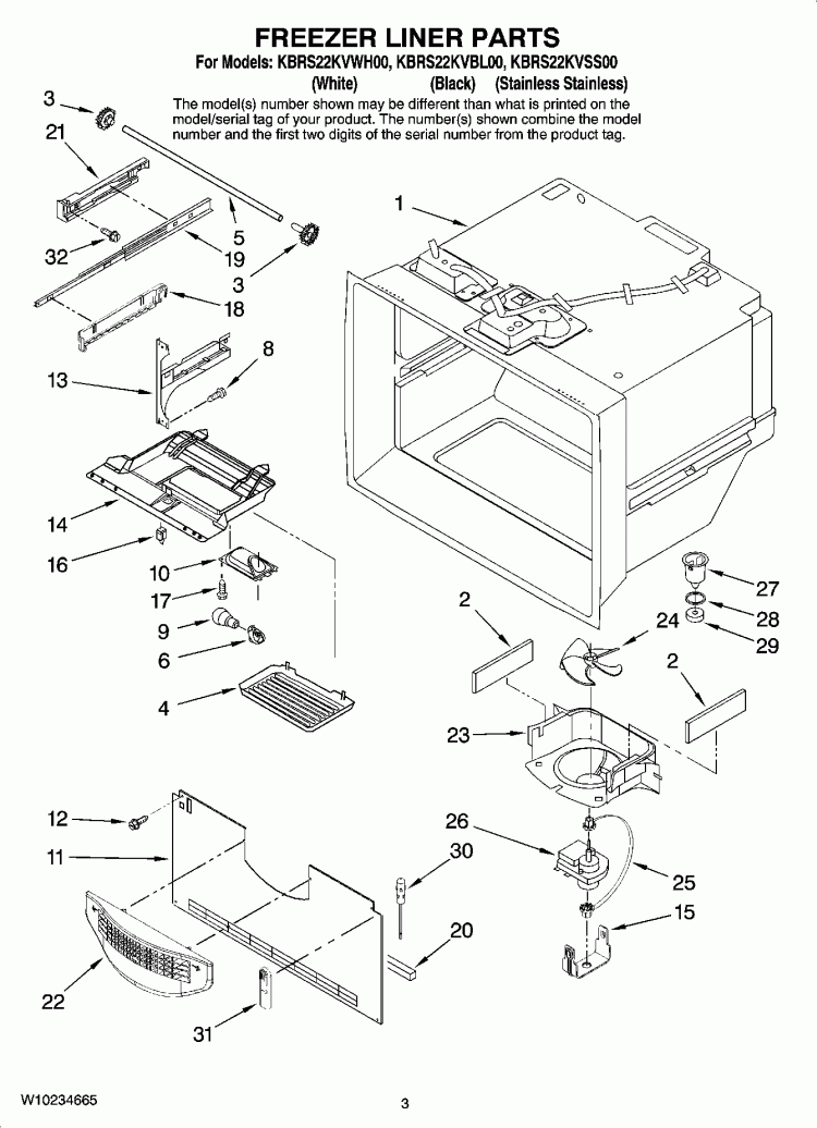 FREEZER LINER PARTS Diagram and Parts List for KBRS22KVWH00  KitchenAid Refrigerator