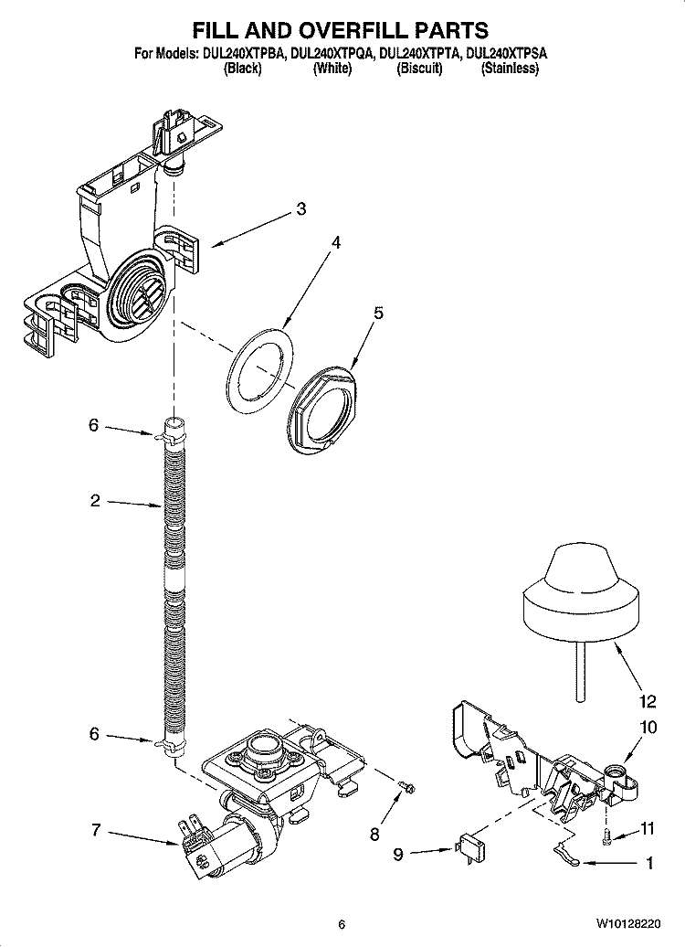 FILL AND OVERFILL PARTS Diagram and Parts List for DUL240XTPTA  Whirlpool Dishwasher