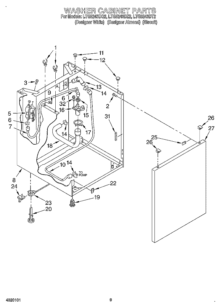 WASHER CABINET Diagram and Parts List for LTG5243DT2  Whirlpool Washer Dryer Combo