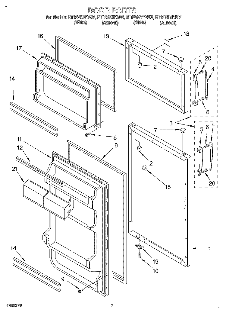 DOOR, OPTIONAL Diagram and Parts List for RT12VKYEW02  Roper Refrigerator
