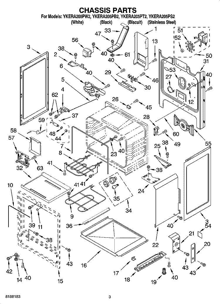 CHASSIS PARTS Diagram and Parts List for YKERA205PB2  KitchenAid Range
