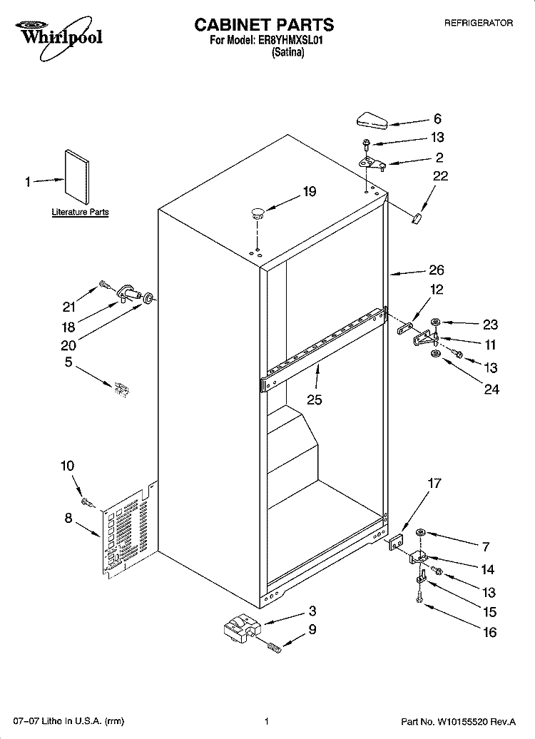 CABINET PARTS Diagram and Parts List for ER8YHMXSL01  Whirlpool Refrigerator