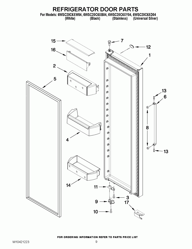 REFRIGERATOR DOOR PARTS Diagram and Parts List for 6WSC20C6XB04  Whirlpool Refrigerator