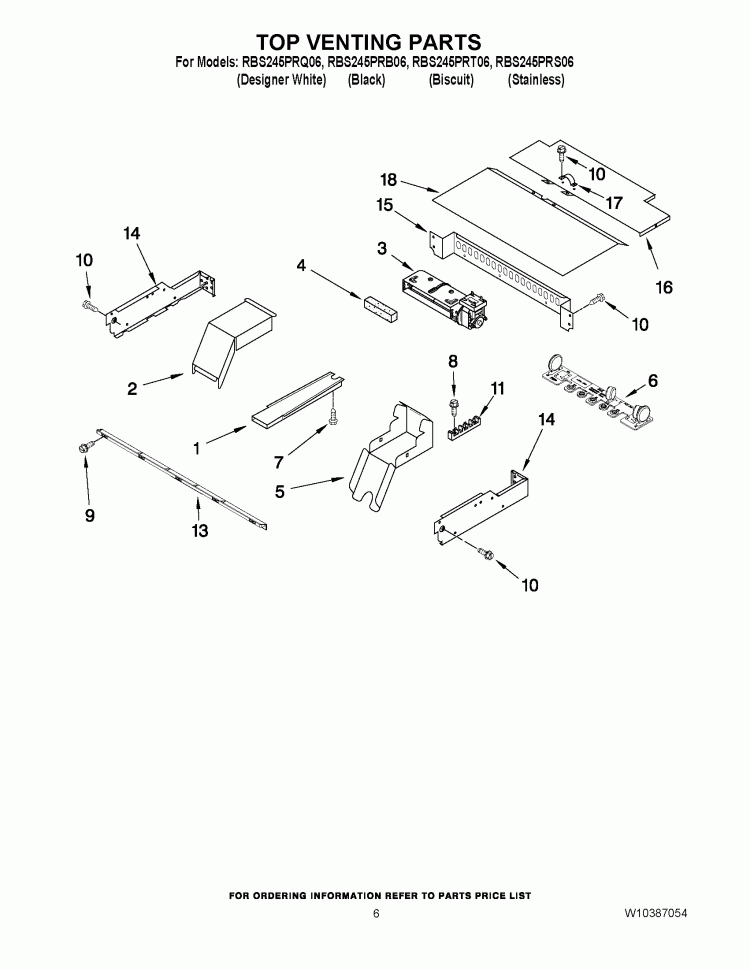 TOP VENTING PARTS Diagram and Parts List for RBS245PRB06  Whirlpool Wall Oven