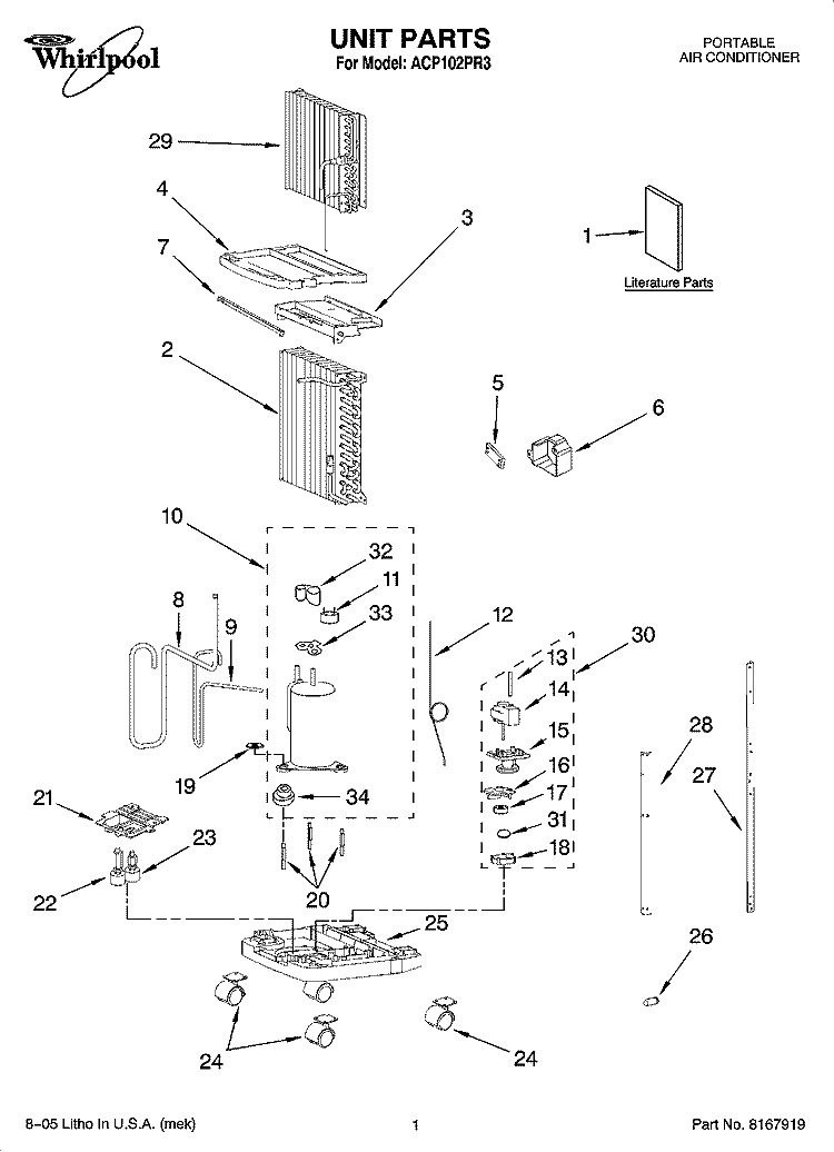 UNIT PARTS Diagram and Parts List for ACP102PR3  Whirlpool Air Conditioner