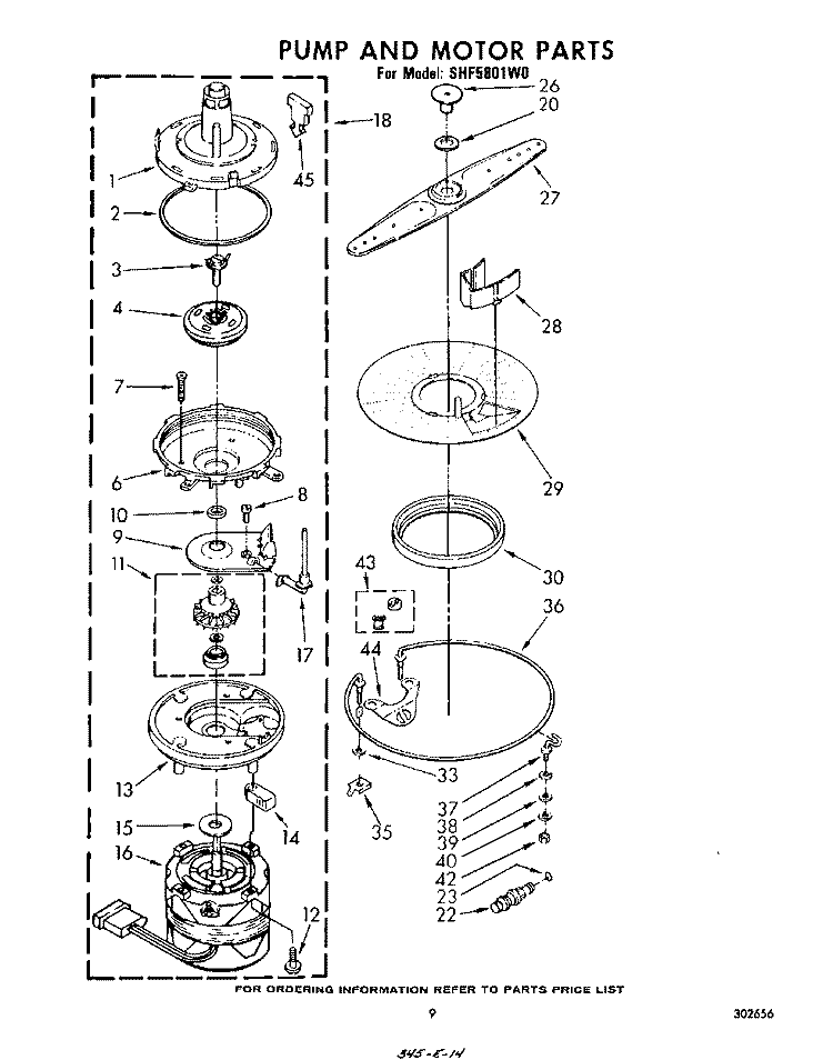 PUMP AND MOTOR Diagram and Parts List for SHF5801W0  Whirlpool Dishwasher