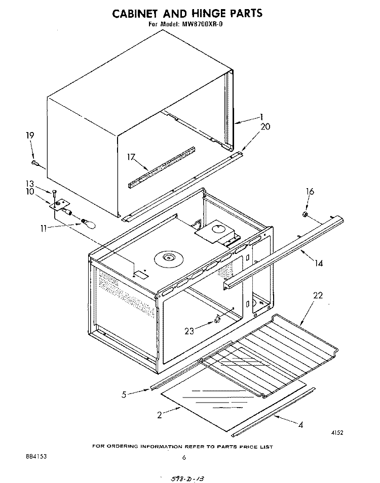 CABINET AND HINGE Diagram and Parts List for MW8700XR0  Whirlpool Microwave