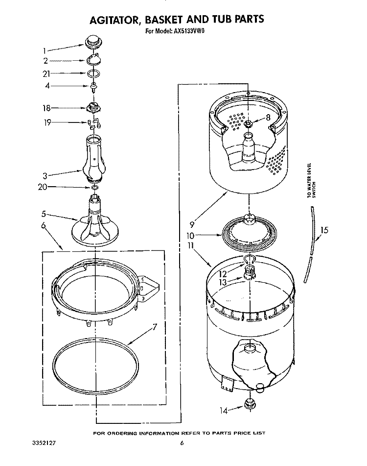 AGITATOR, BASKET AND TUB Diagram and Parts List for AX5133VL0  Whirlpool Washer