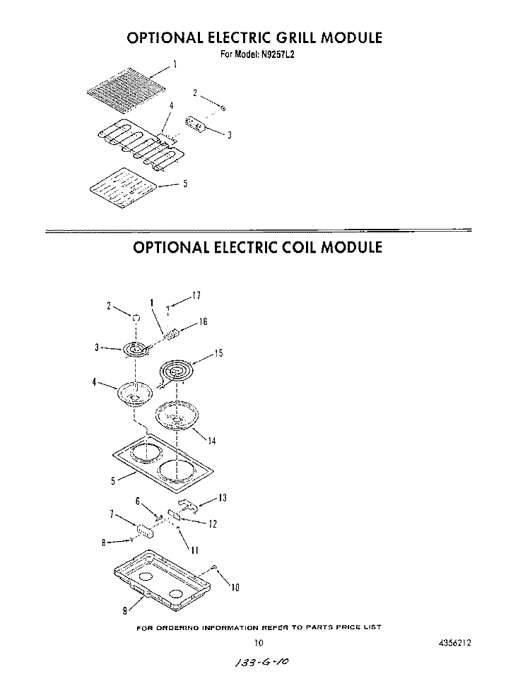 ELECTRIC GRILL , ELECTRIC COIL Diagram and Parts List for N9257L2  Roper Range