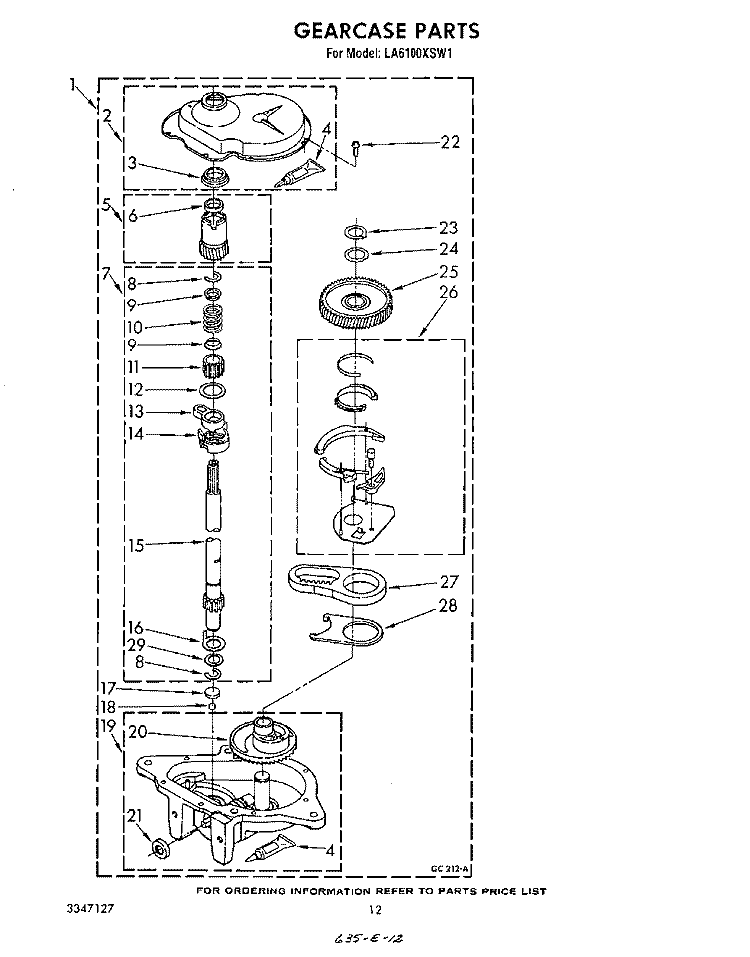 GEARCASE Diagram and Parts List for LA6100XSW1  Whirlpool Washer