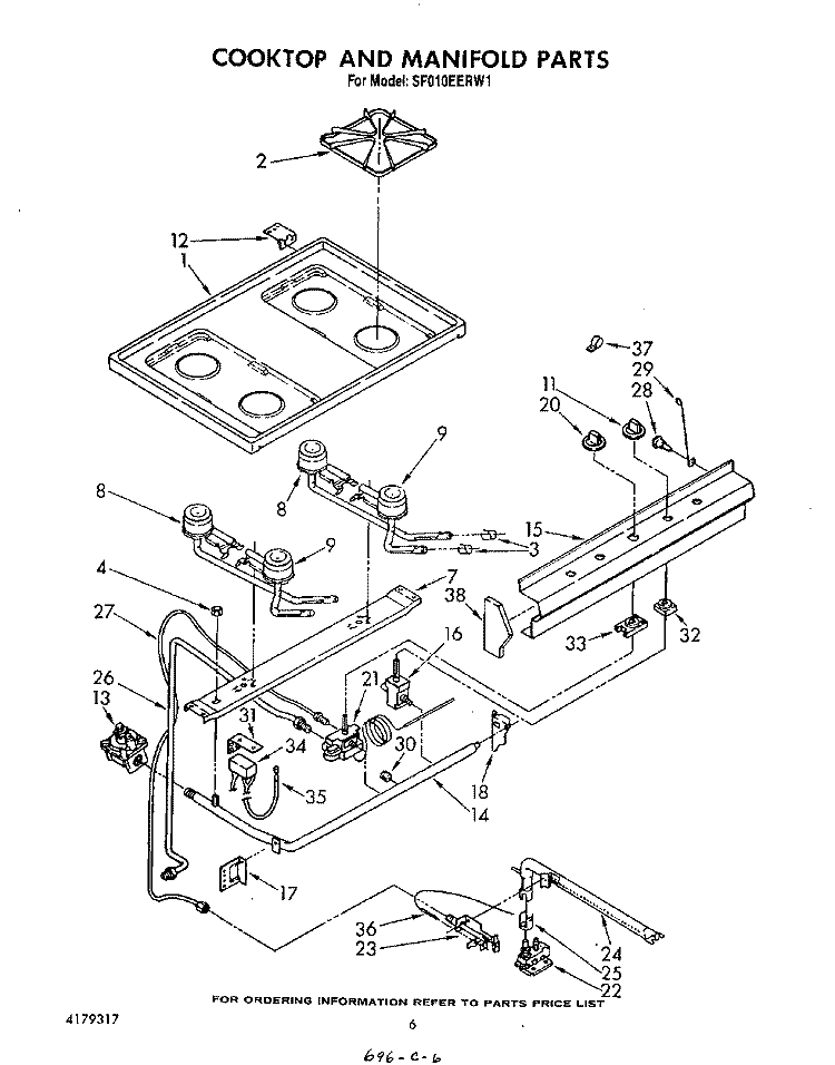 COOKTOP AND MANIFOLD , LITERATURE A Diagram and Parts List for SF010EERW1  Whirlpool Range