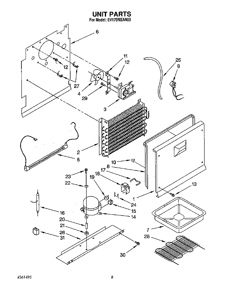 UNIT Diagram and Parts List for EV170NXAN00  Whirlpool Freezer