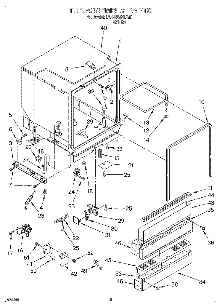 TUB ASSEMBLY Diagram and Parts List for DU915QWDQ0  Whirlpool Dishwasher