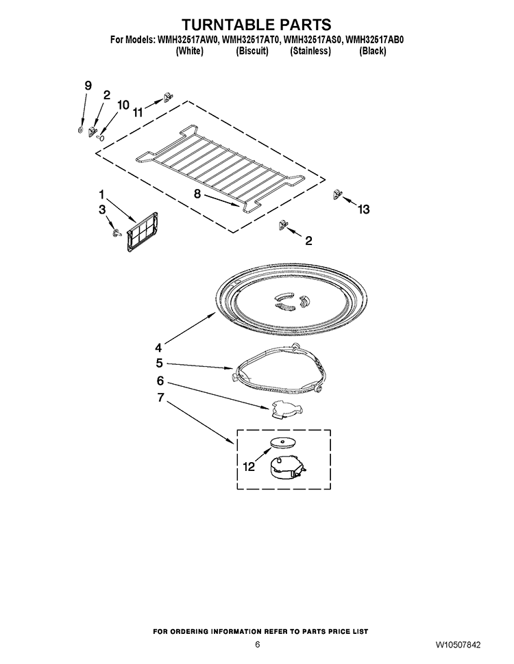 TURNTABLE PARTS Diagram and Parts List for WMH32517AB0  Whirlpool Microwave